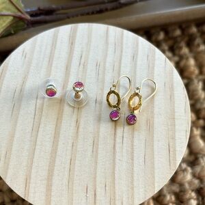 Gold and pink earring set